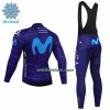 Fietskleding (Fietsshirt Lange Mouw + Lange Koersbroek) 2022 Movistar Team Winter Thermal Fleece - Blauw